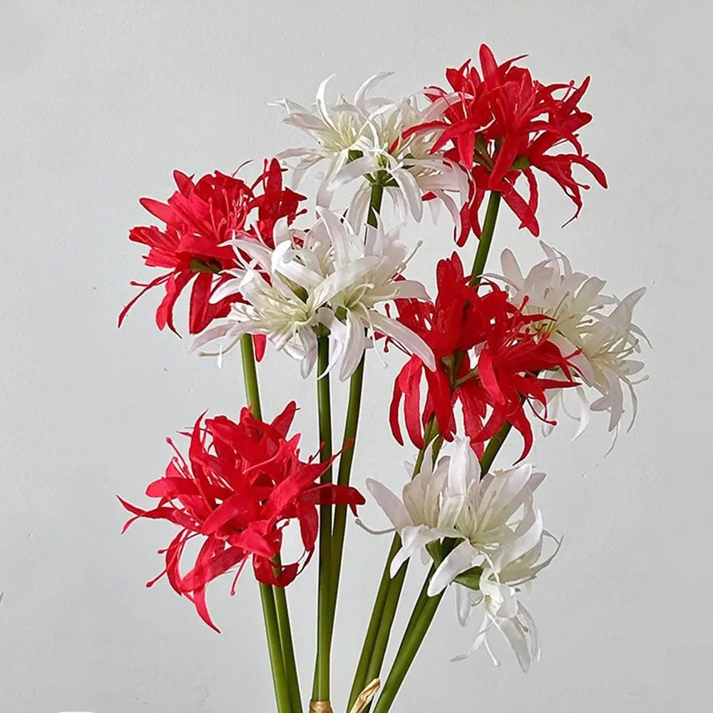 2 Heads Artificial Higanbana Flower Real Touch Realistic Simulation Lycoris Flower Plastic Silk Handmade