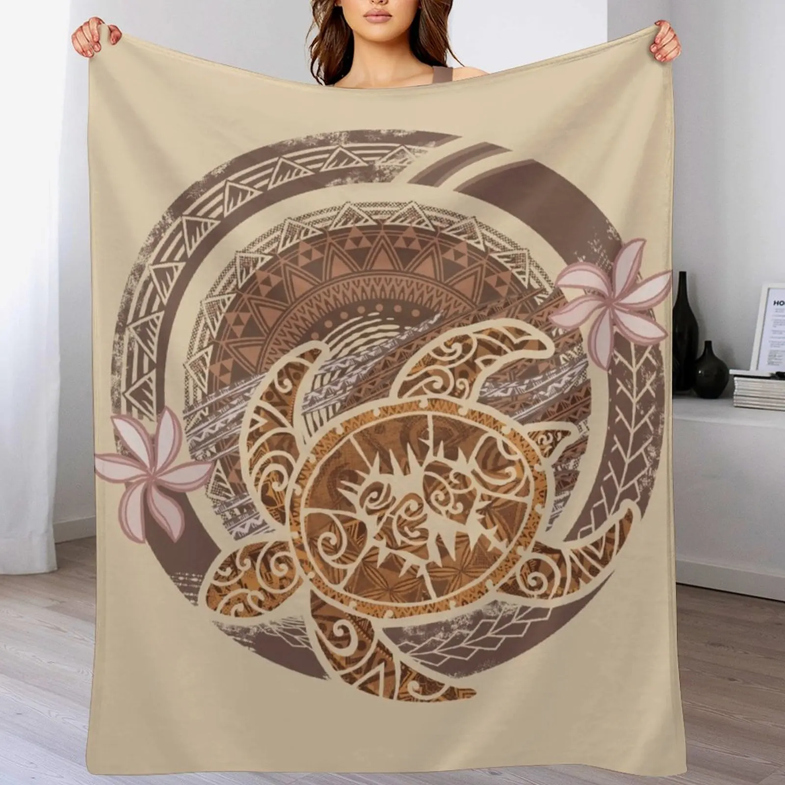 Vintage Circular Samoan Turtle Dive Throw Blanket Warm Napping Blanket for Office Couch Bed