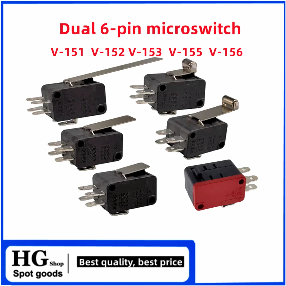 

5PCS Dual 6-pin micro switch V-151/152/153/155/156 Long and short straight handle roller travel switch triggers the limit switch