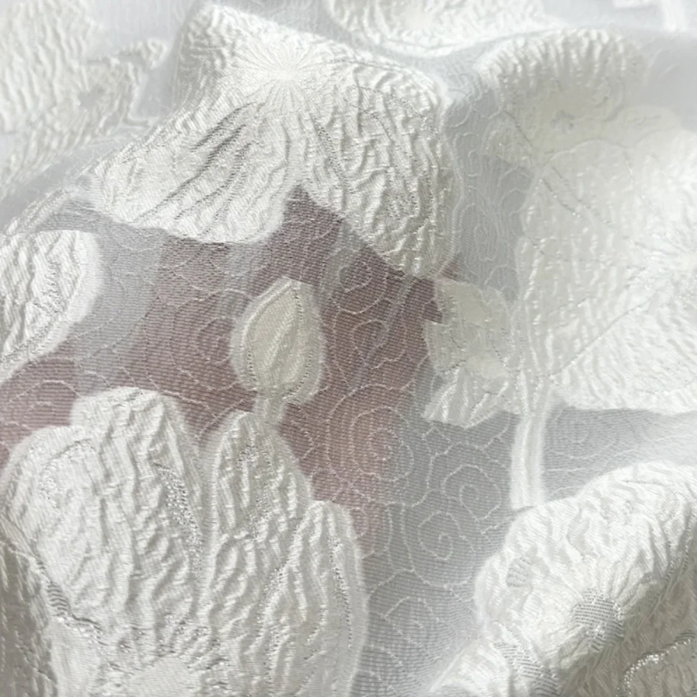 

White Jacquard Fashion Fabric for Summer Transparent Thin Organza Wedding Dress Designer Fabrics Diy Sewing Cloth Per Meter