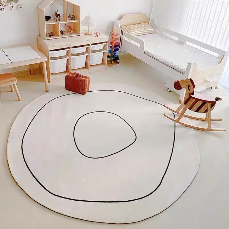Artistic Circular Music Note Round Area Rug Black‑White Staff Notation Print Carpet for Living Room Lounge Home Interior Decor