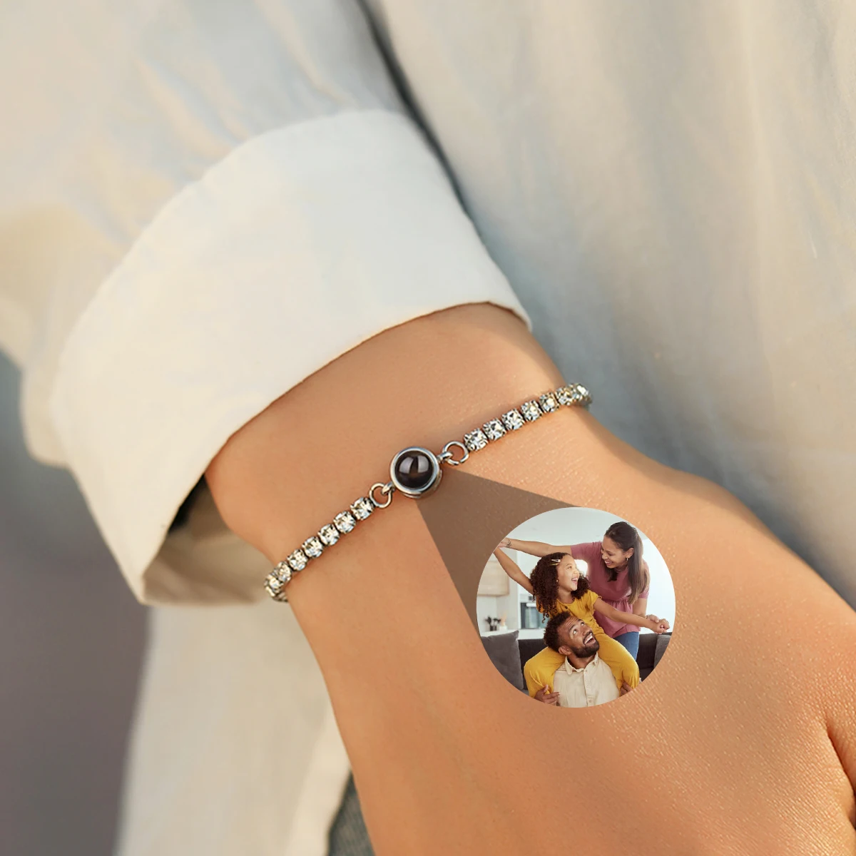 Customizable Photo Projection Bracelet Zircon Chain Women's Bracelet Family Gathering Pet Couple Memory Anniversary Jewelry Gift