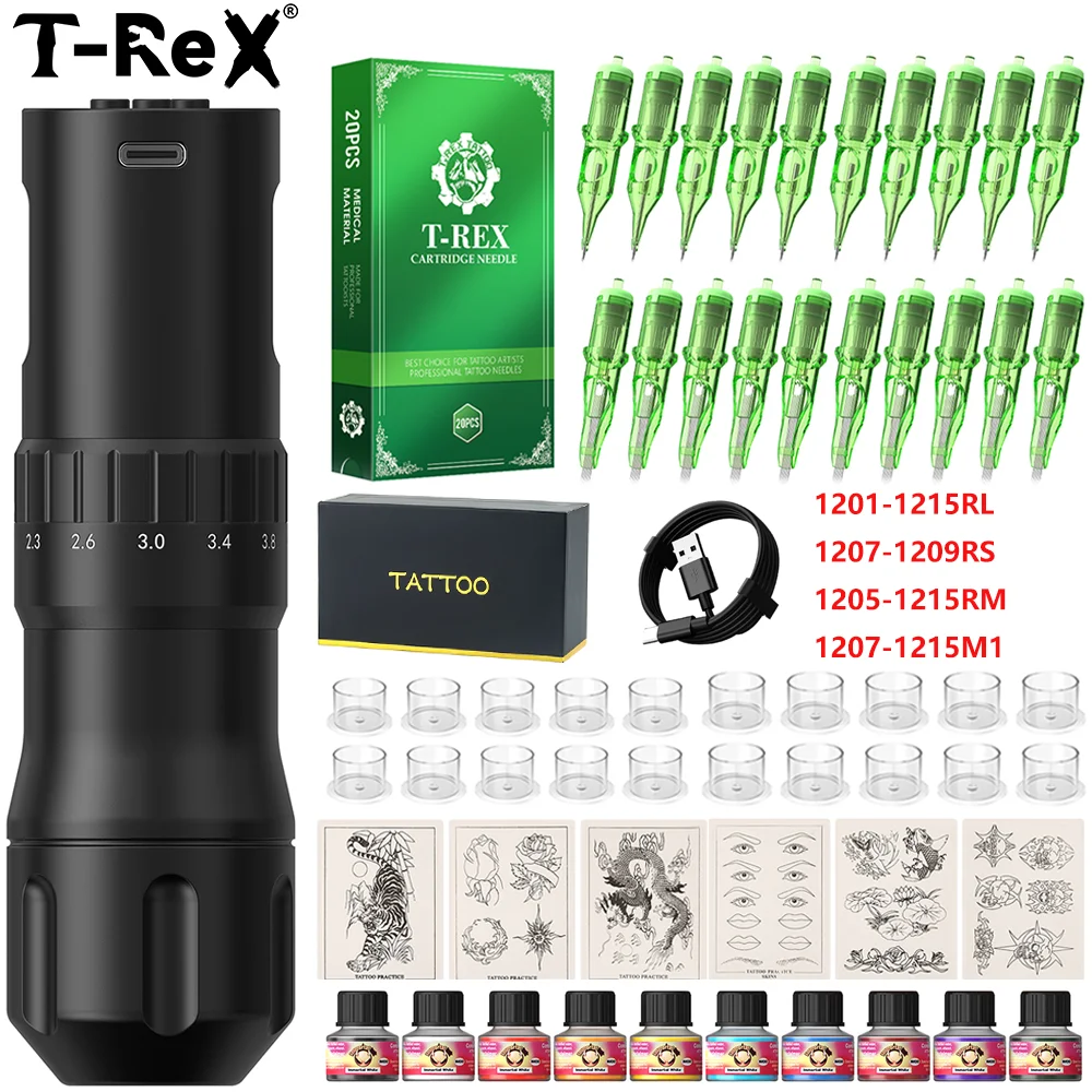 

Набор для татуировки или тату-машинка T-rex Беспроводной вращающийся набор тату-пистолетов, новый крутой набор ручек для татуировки, 7-сегментная регулировка длины хода