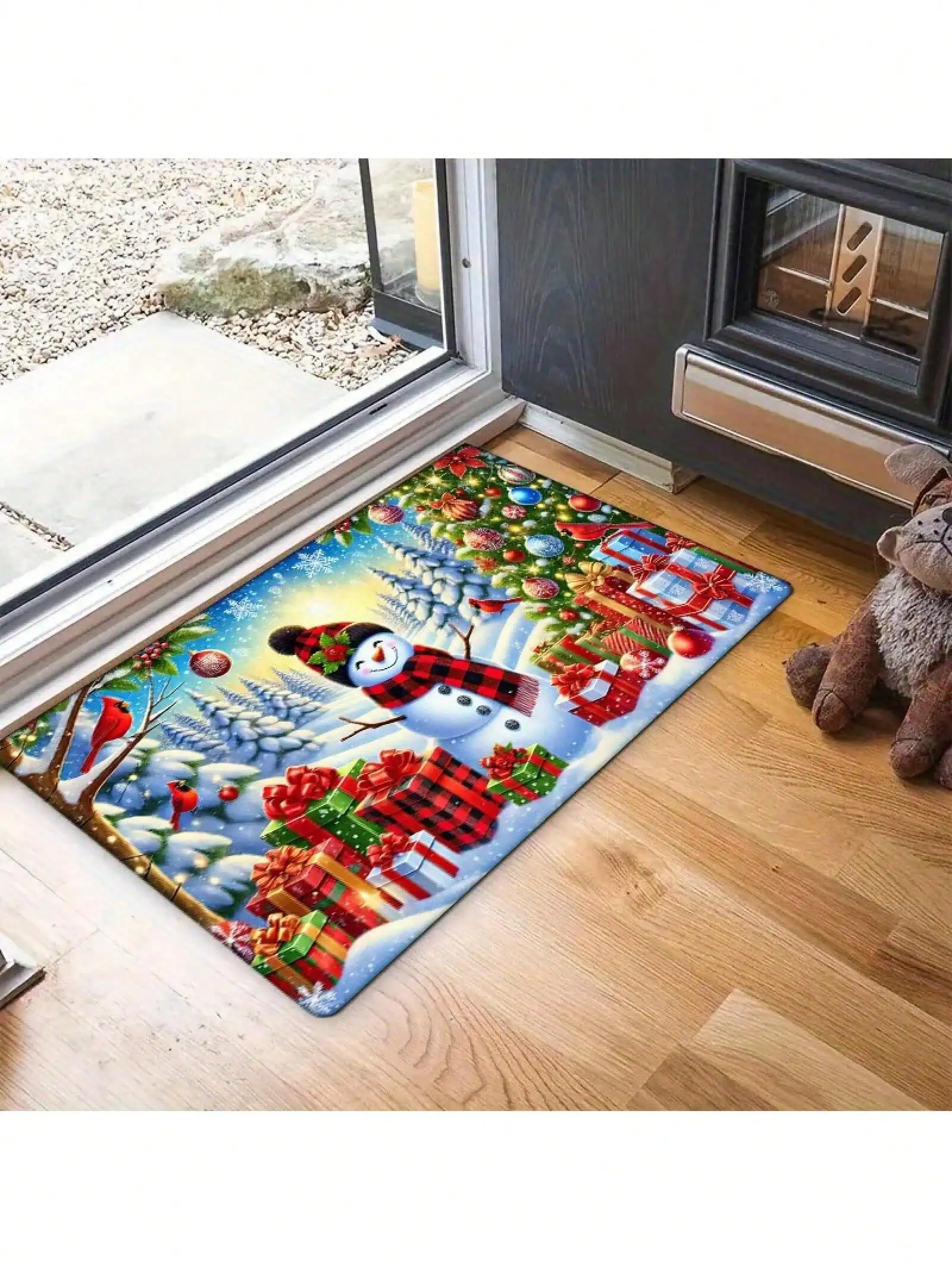Flannel Snowman Decoration Print Thickness 0.47inch Foot - 1pc Door, Winter Anti-, Comfortable Floor, Merry Washable Kitchen Living Room Bedroom Laundry