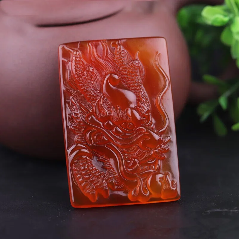 

Red Agate Dragon Pendant, Zodiac Dragon Pendant.