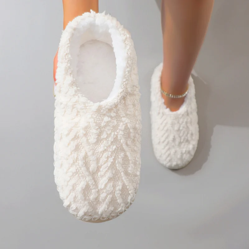 Fashionable and Simple Solid Color Autumn and Winter Plush Thick-Soled Stitched Closed-Back Women's Home Slippers Warm Floor Soc view 3