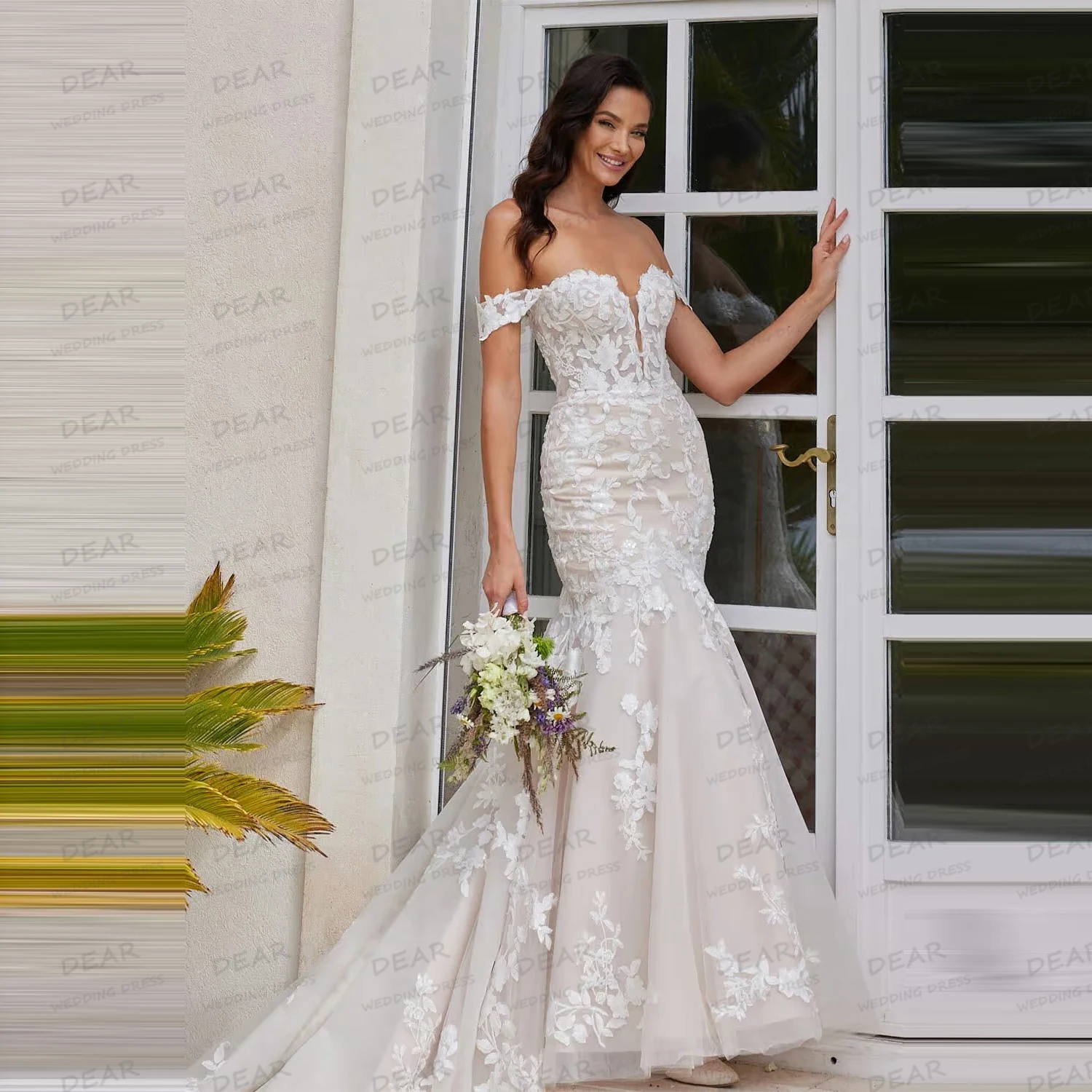 

Boho Simple Sexy 2025 Wedding Dresses Women's Mermaid Appliques Sweep Train Bride Gowns Vestidos De Novia Customized فساتين سهرة