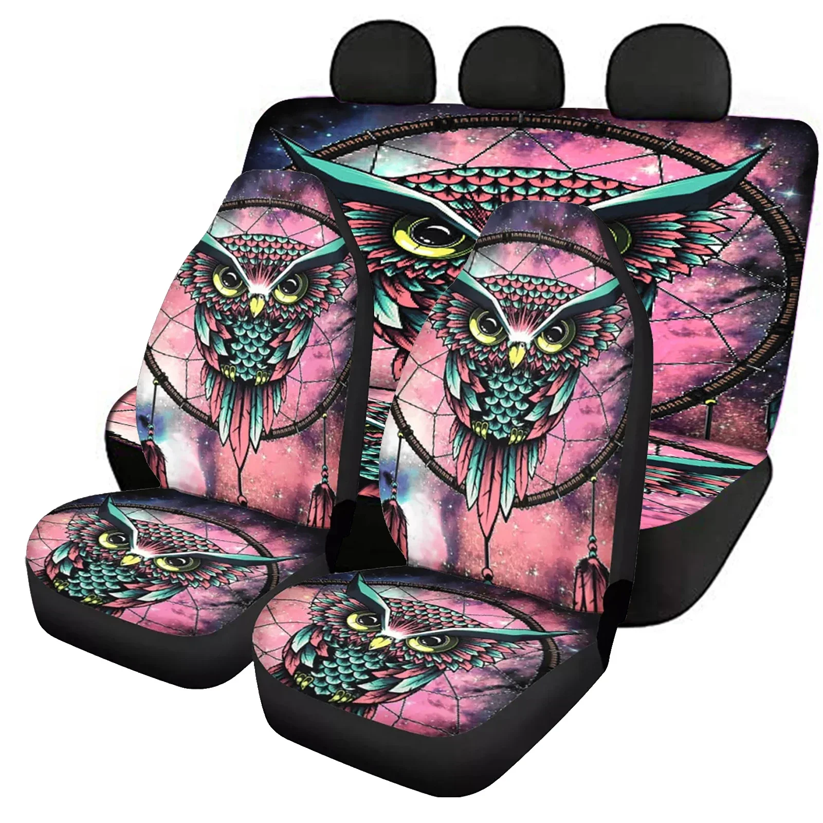 Gradient color Tribal owl Print Car Accessories Stainless Steel Hook Comfort Material Auto Front Back Seat Cover Set New Fashion