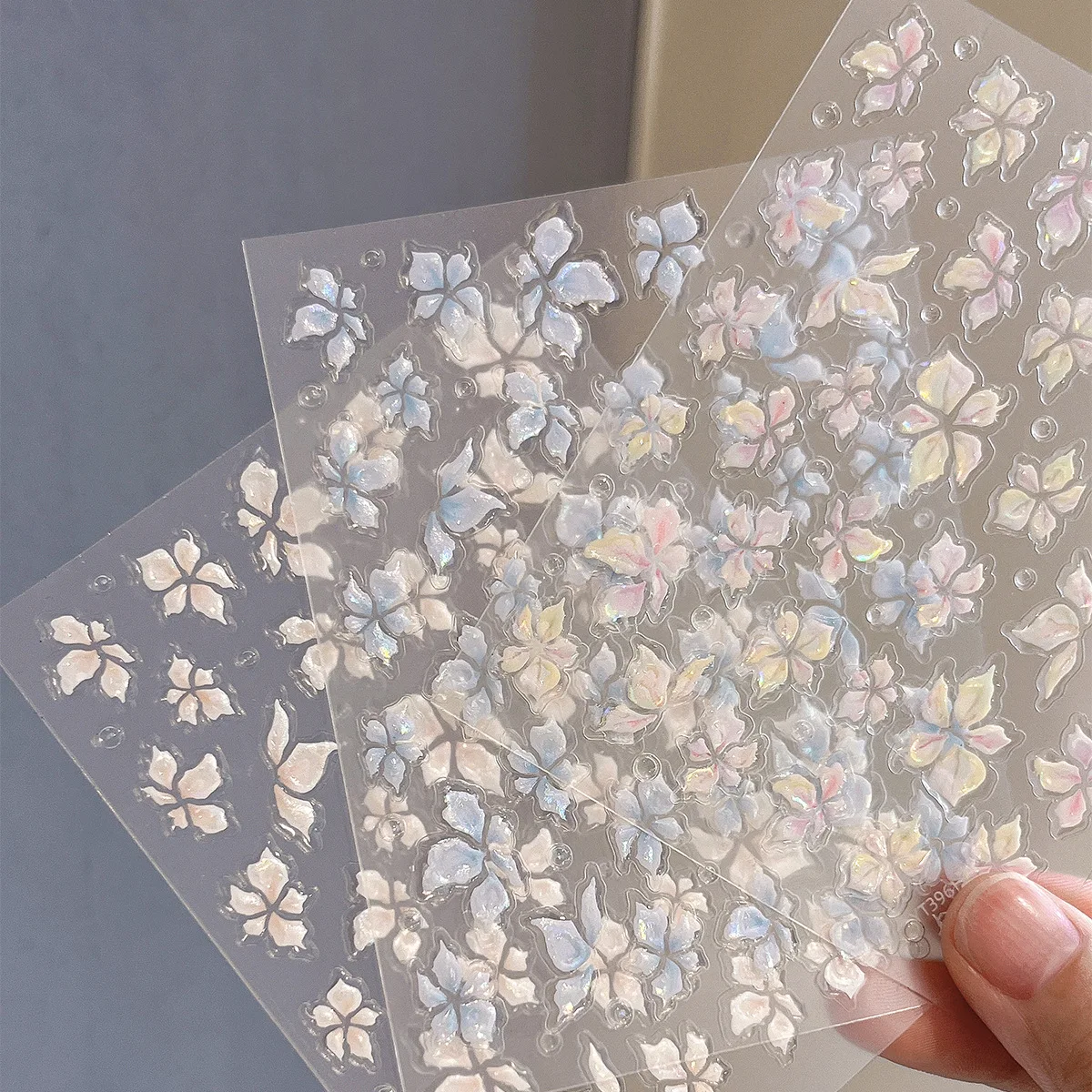 수련 꽃 네일 스티커 신선한 반투명 액체 3D 꽃 젤리 접착제 네일 장식 네일 DIY 살롱 용품