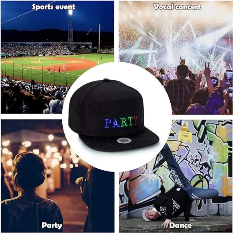 Unisex Baseball Cap USB Rechargeable Bluetooth APP Programmable LED Scrolling Message Display Board Hip Hop Street Snapback Hat