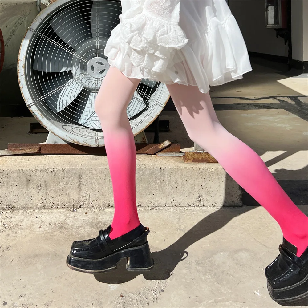 Women Lolita Meias Gradient Color Anime Stockings Cute Elastic Opaque Leggings Spring Colored Pantyhose Girls Personality Tights