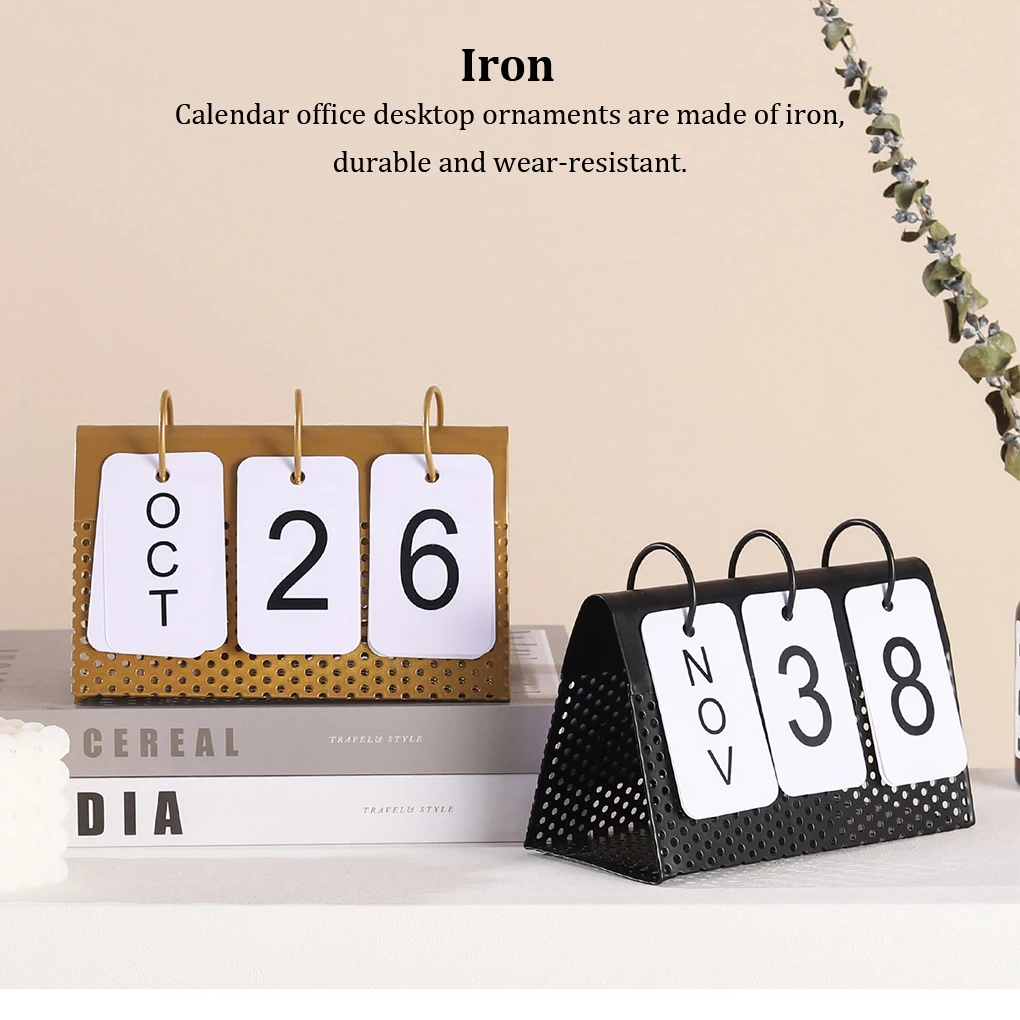 Desk Calendar Lightweight Portable Calendars Metal Desktop Decoration Daily Countdowns Weekly Monthly Office Black