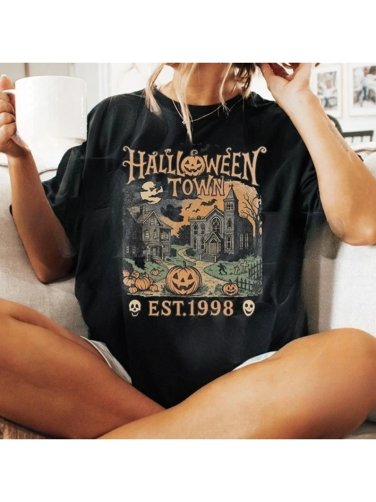 Halloween Graphic Printed T-Shirt for Unisex Oversized Retro O Neck Short Sleeve Blouse Tops Women Halloween Spooky Tee Shirts - Image 6
