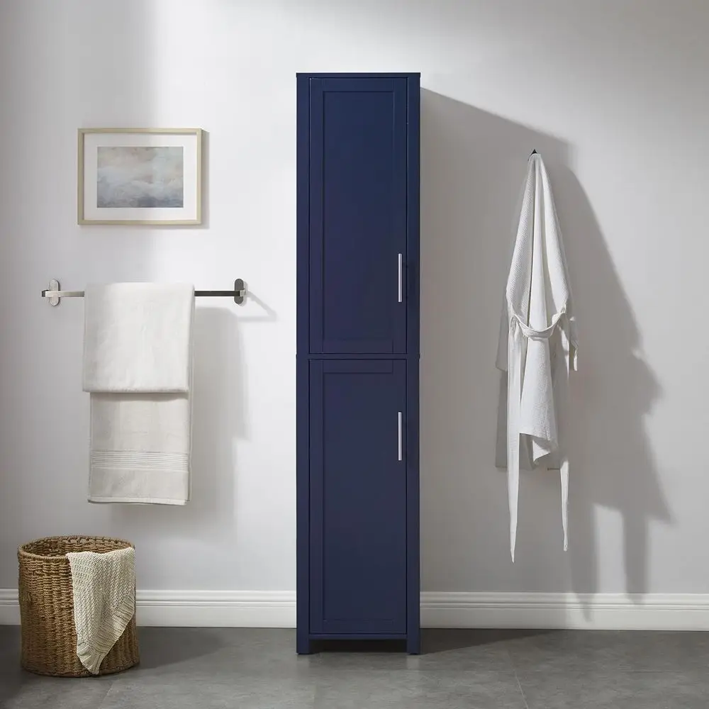 Laundry and Bathroom Linen Storage Cabinet with Shelves, Navy Blue image 2