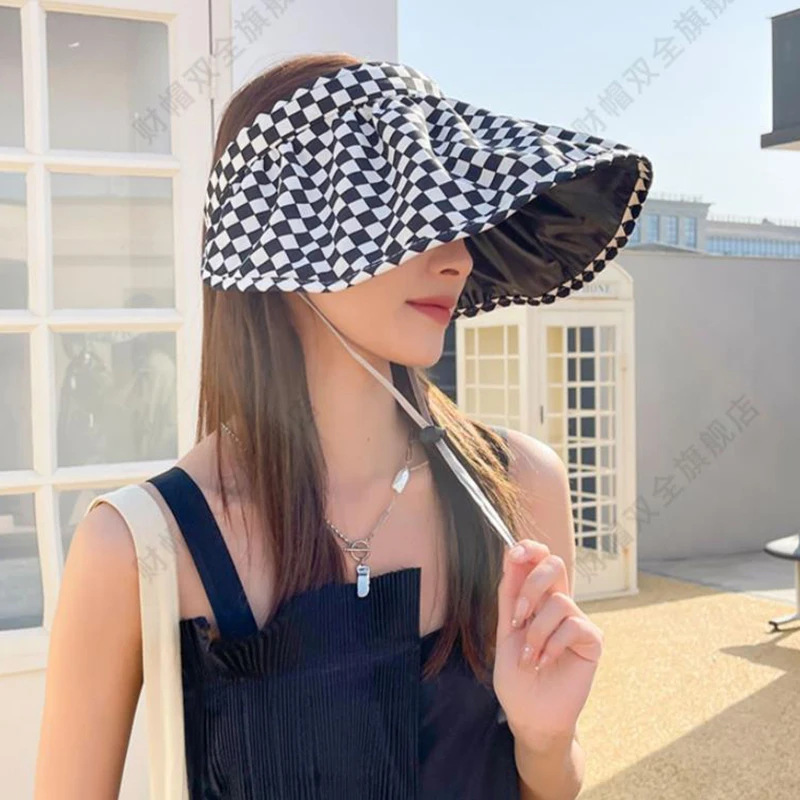 checkerboard gradient hat Summer lady Empty hats Sun Visor Hat Summer Wide Brim Sun Caps UV Protection Hat For women Beach hat