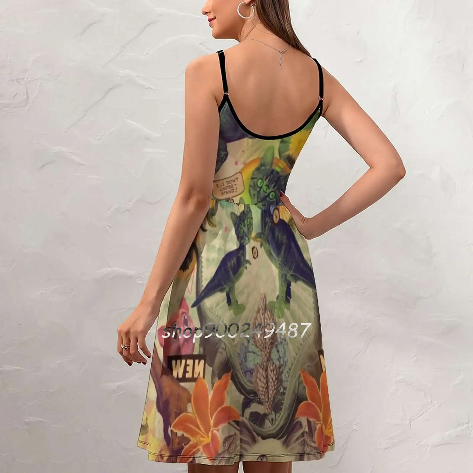 Meowosaurus Sling Dress Sexy Dress Female High Waist Dresses For Women Cat Kitty Kitties Cats Kittens Dinos Dino Dinsosaurs