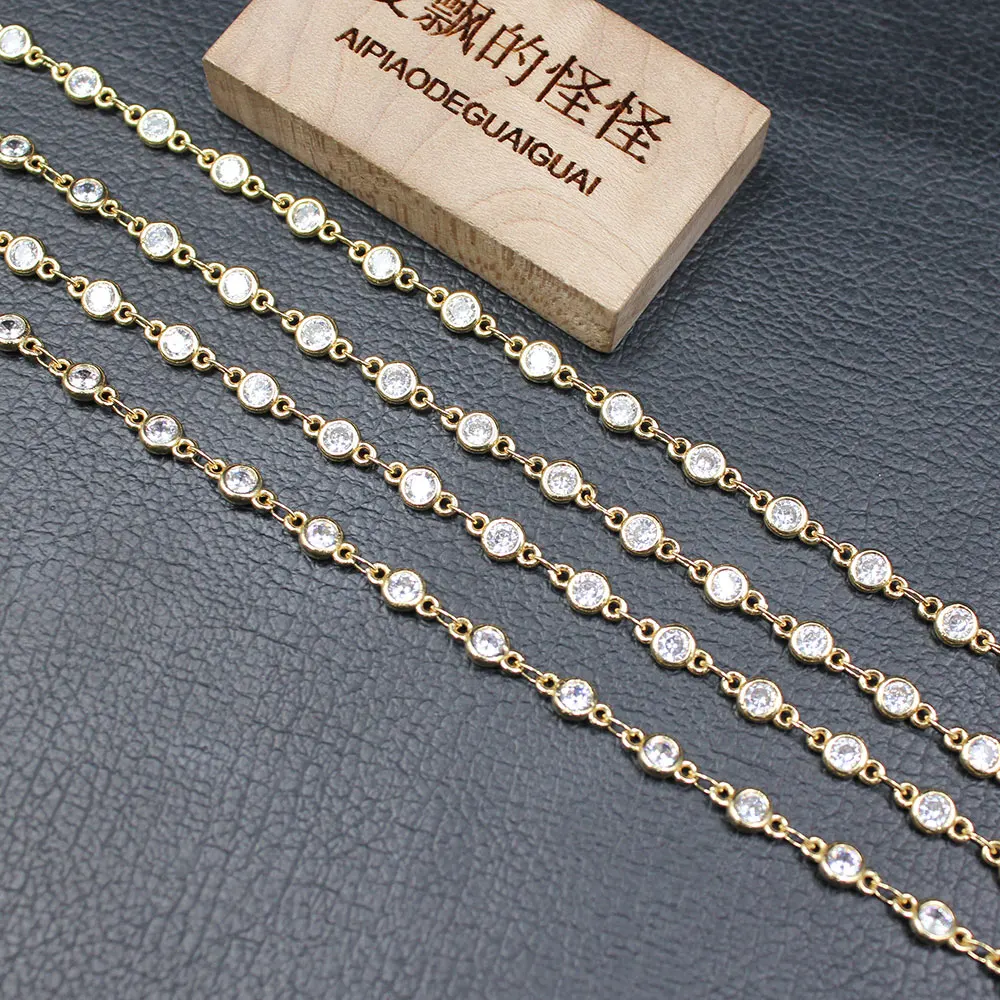 APDGG 1 Meter Bezel Set 4mm Clear Cz Gold Plated Paperclip Neck Chain Jewelry Making DIY