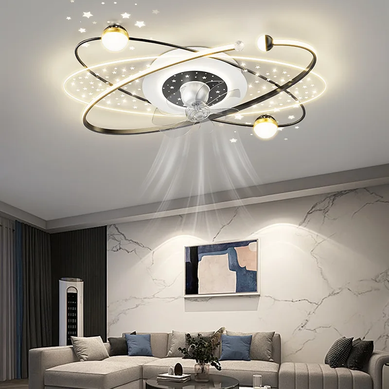 Living Room Ceiling Fan Light Led Shake Head Electric Fan Pendant Lamp Stars Sky Bedroom Intelligent Remote Control Pendant Fans