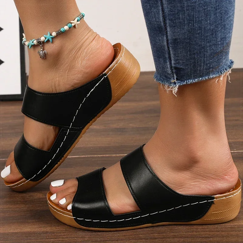 Damen Sandalen Lässige Sommersandalen mit Absätzen Schuhe Damen Niedrige Plateausandalen Indoor Outdoor Hausschuhe Sommerschuhe mit Absatz