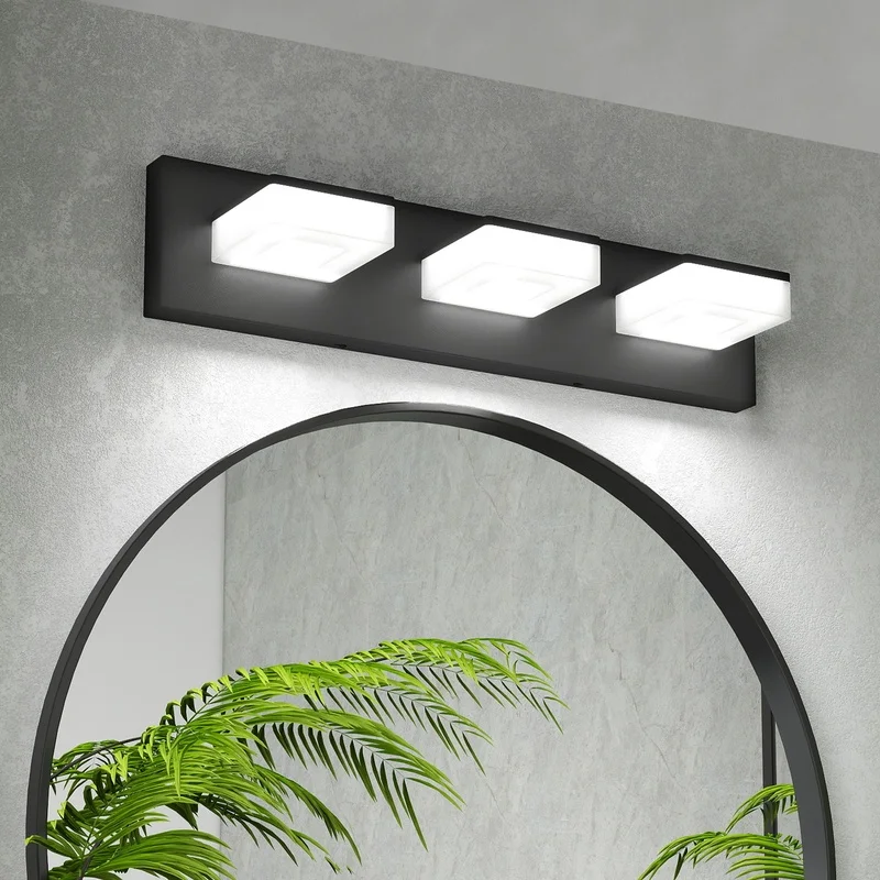 

3-Light 20-Inch Matte Black Acrylic Bathroom Wall Light Over Mirror, Cool White 6000K