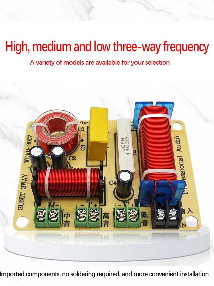 

3 Way Crossover 3-Way HiFi Crossover for Speakers, HIFI Audio Frequency Divider, DIY Speaker Upgrade Kit with High-Mid-Low Bass,