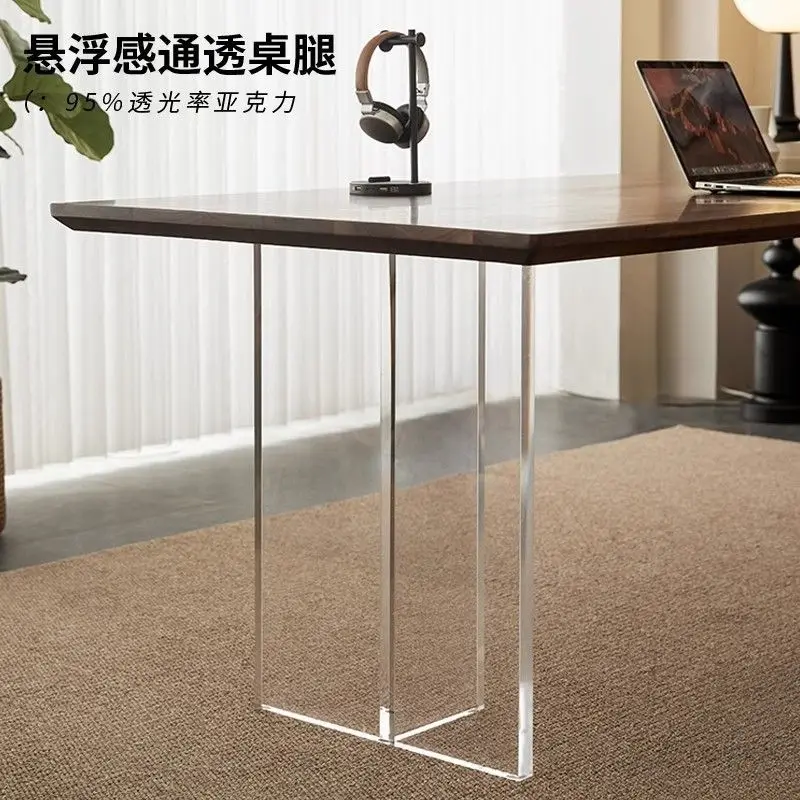 Zwart walnoot acryl hangende massief houten eettafel en stoel combinatie groot bord werkbank wabi zandwind home Nordic s