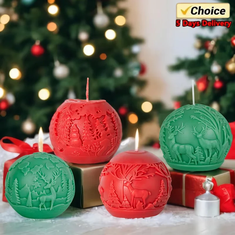 2024 neue 3d Weihnachts ball Kerze Silikon form Rentier gemusterte Silikon Weihnachts kugel machen Kerzen Schimmel handgemachte Wohnkultur
