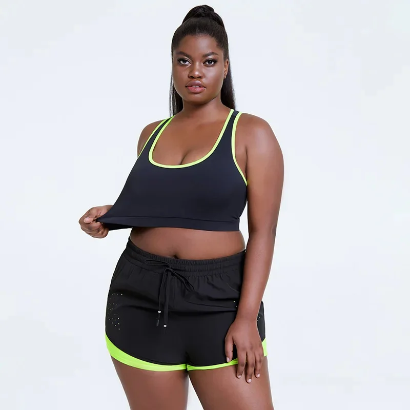 

Women 2 Piece Bra Short Set Plus Size Yoga Gym Sets Girl Sportswear Fitness Sport Suit Outfit Workout Clothes Activewear 4XL