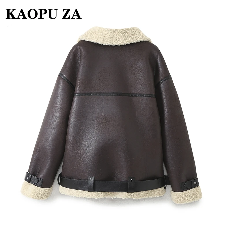 Kapu za 2024 nova mulher outono/inverno casual turn-down colarinho manga longa jaqueta casaco feminino vintage cor sólida zíper cinto topo