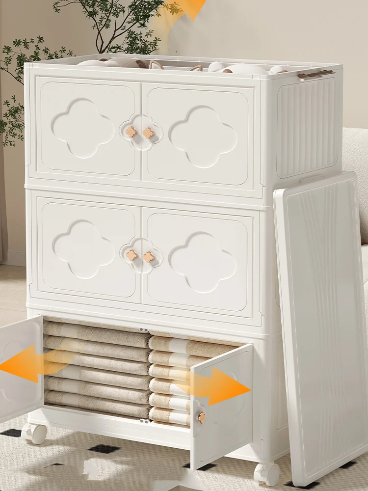 Double Door Storage Organizing Bins with Lid Stackable Foldable for Blanket Clothes Sorting Wardrobe Organizer Container Cabinet