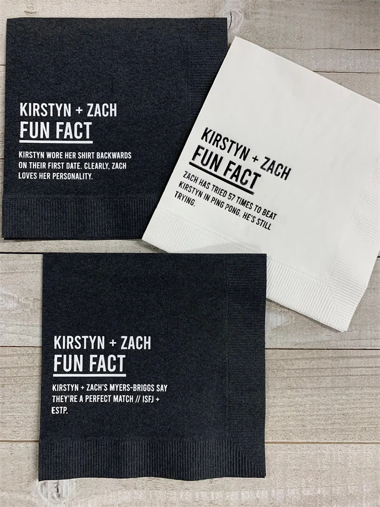

Personalized Fun Fact Trivia Napkins for Weddings or any occasion - Perfect for the cocktail hour at your event!