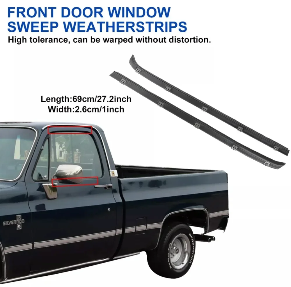 15569072 Front Door Window Run Sweep Felts Weatherstrip Seals Kit Set For 1989-1991 Chevy Suburban V1500 V2500 R1500 R2500 Black