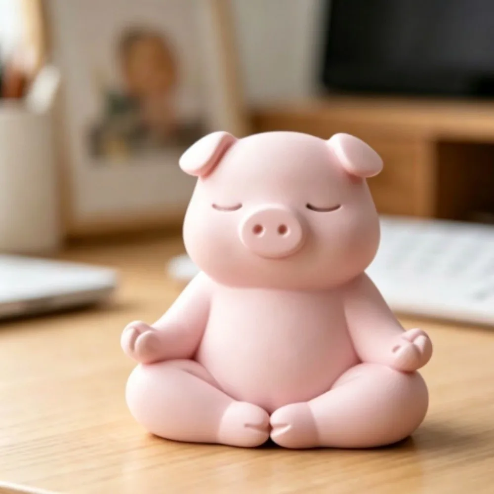 Closed-Eye Meditation Pig Figurine 3D Print Creative Zen Piggy Statue Cross-Legged Cute Pig Desktop Ornament Home Decor