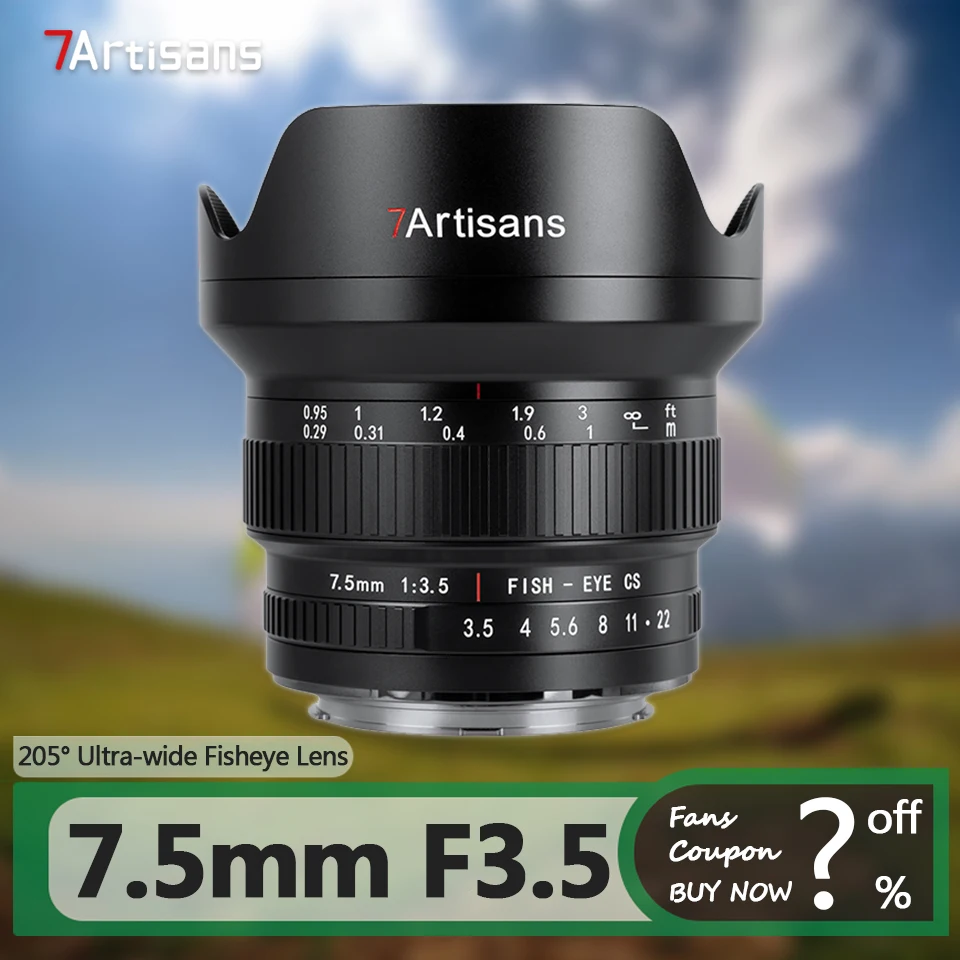 

7artisans APS-C 7.5mm F3.5 Fisheye Lens for DSLR Camera Ideal Photography with Canon EF Nikon F Mount D7500 EOS 80D 77D 850D