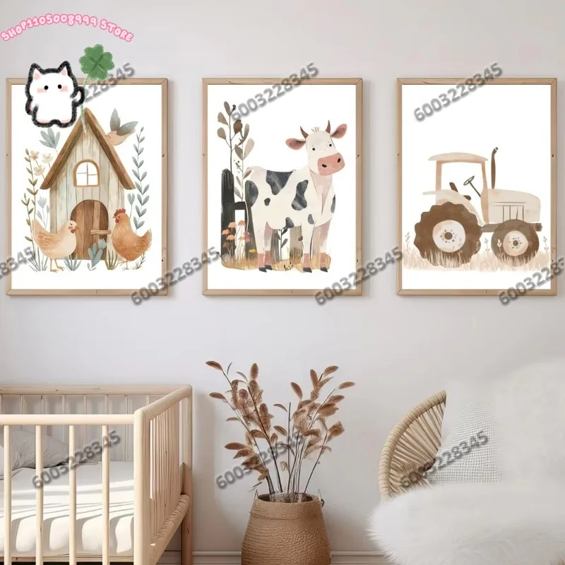 3-teiliger Rahmenloser Fantasievolle Hasen-Blumen-Leinwanddruck Poster Niedliche Häschen-Schmetterling-Kunstdrucke Wohnzimmer Wandkunst Heim-Dekoration
