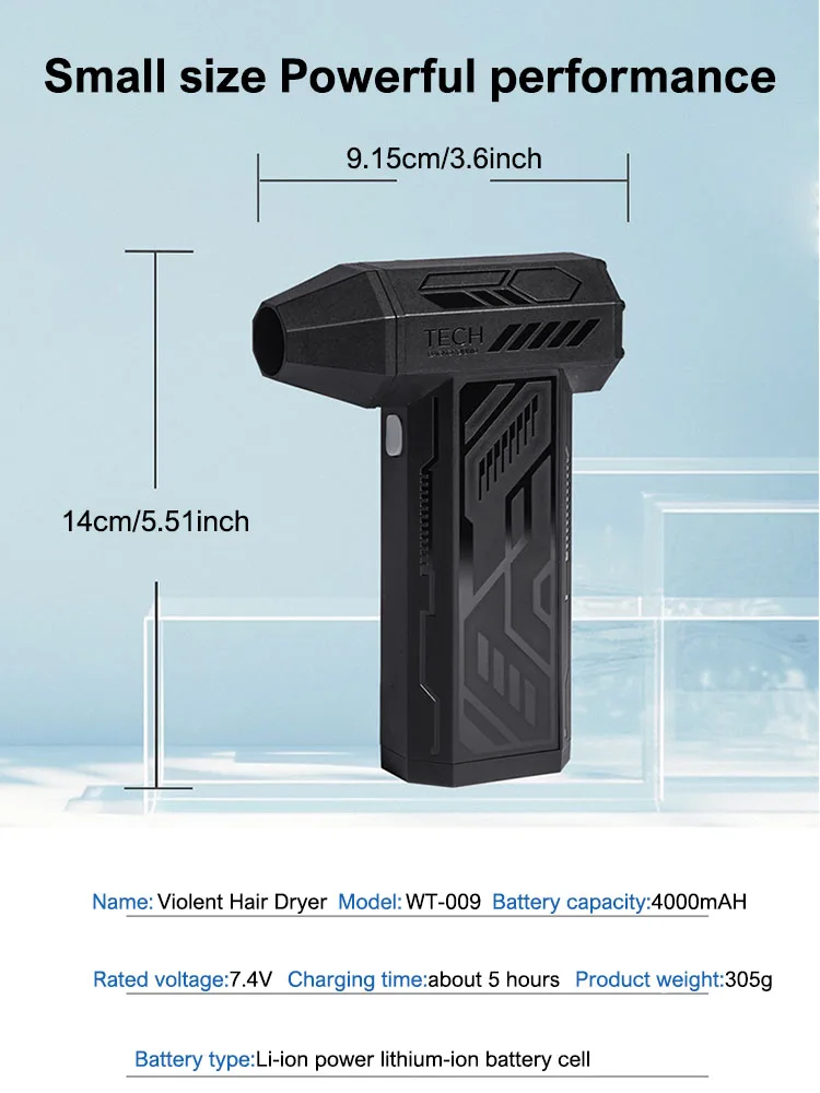 Handheld Brushless Motor 130000 RPM Violent Blower Mini Turbo Jet Fan Wind Speed 52m/s industrial Duct Fan Rechargeable Blower