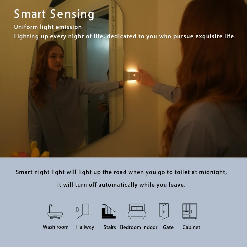 1pc/2pcs/4pcs LED Smart Sensor Night Light Wireless USB Rechargeable Sensor Wall Light With Motion Sensor Upper And Lower Glow