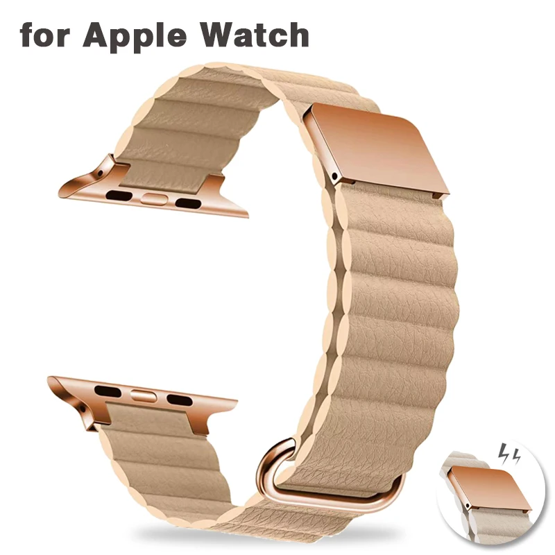 Leather Loop for Apple Watch ultra Band 49mm 44mm 40mm 41mm 45mm 42 mm 38mm Magnetic Strap for iwatch series 8 7 SE 6 5 4 3 2 1