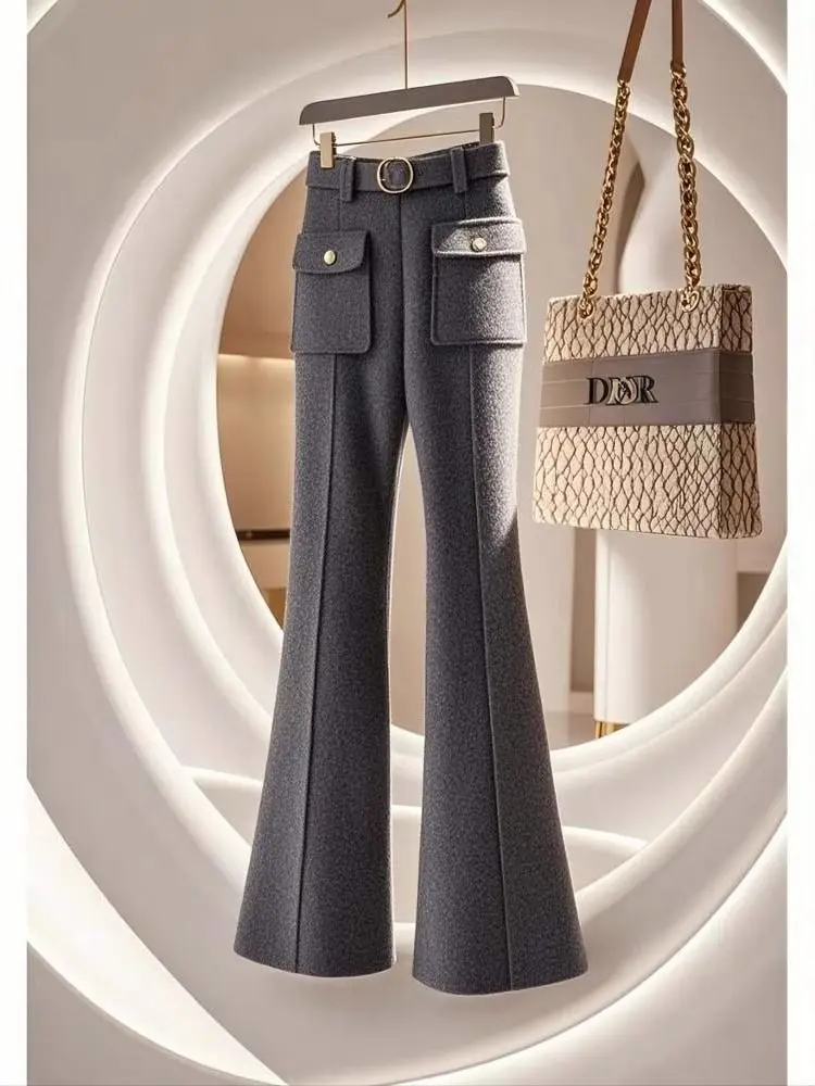 النساء الخريف الشتاء سميكة الدافئة مستقيم متوهج السراويل النساء مكتب واسعة الساق السراويل عالية الخصر المرأة السراويل فضفاضة السيدات TS388 #3