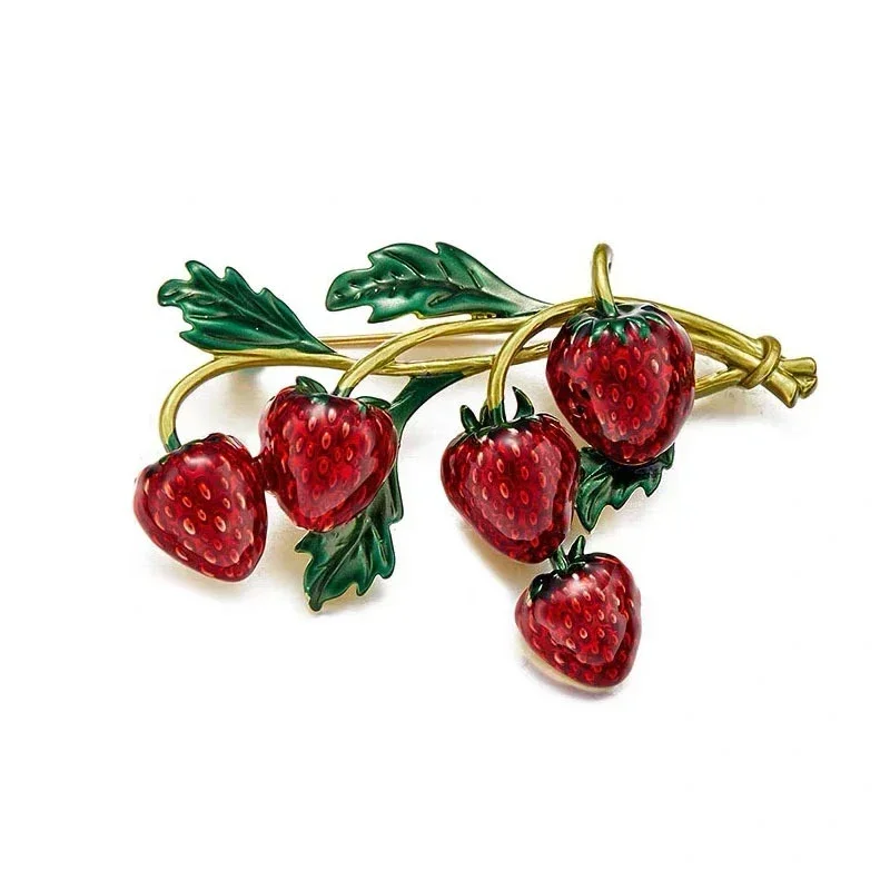 Enamel Strawberry Brooches Pins Fruit Cute Flower Strawberry Girl Brooch Silk Scarf Buckle Clothing DIY Hat Bag Accessory