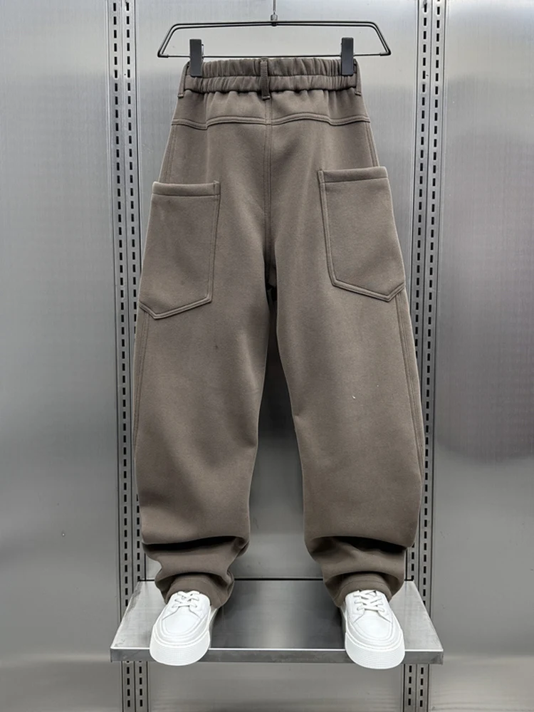 

Men's Casual Sports Pants Winter Design Patchwork ket Wide Leg Straight Cut Fce Lined Loose Luxury Long Trousers