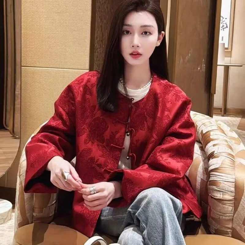 

Women's Spring and Autumn New Improved Tang Suit New Chinese Style National Style Red Thick Jacket for New Year's Eve