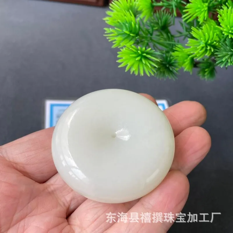 Natural Hotan Old Material Sheep Fat Jade , Oily Milky White Large Flat Peace Pendant