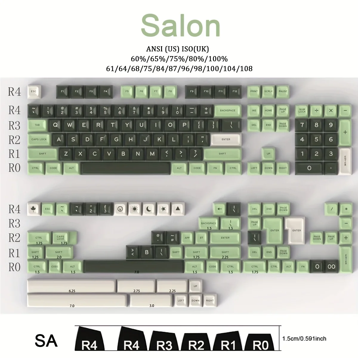 

173-key Contour Keycap Set, ABS Material, Minimalist Style