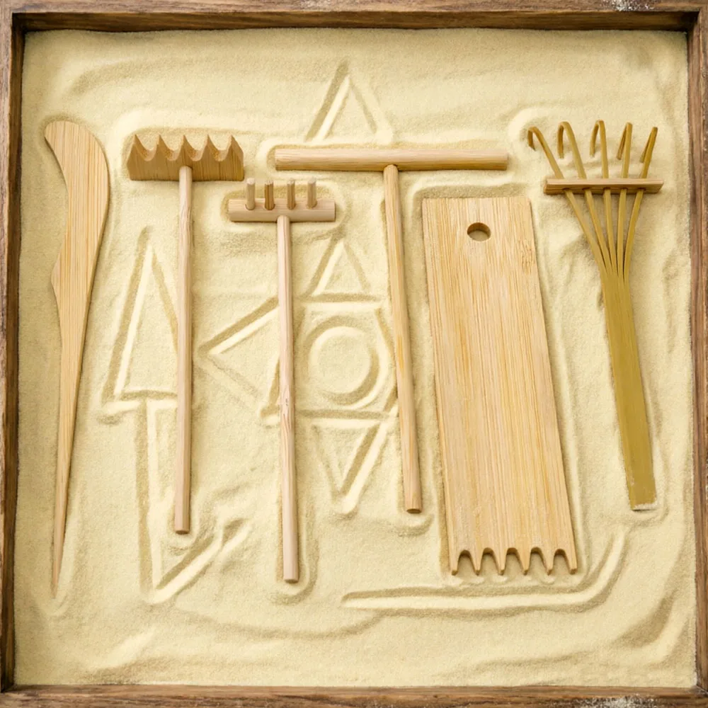 

6 Pcs Bamboo Sand Rake Tool Kit - Small Rakes for Zen Garden, Sand Art, Sand Drawing, Mindfulness Activity, Bamboo Tools for DIY