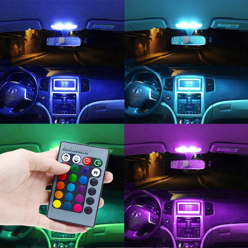 2pcs T10 RGB 5050 Car Led BA9S 12V Remote Controller Panel Interior Auto Bulb Atmosphere Dome Festoon Adapter Lamp Reading Light