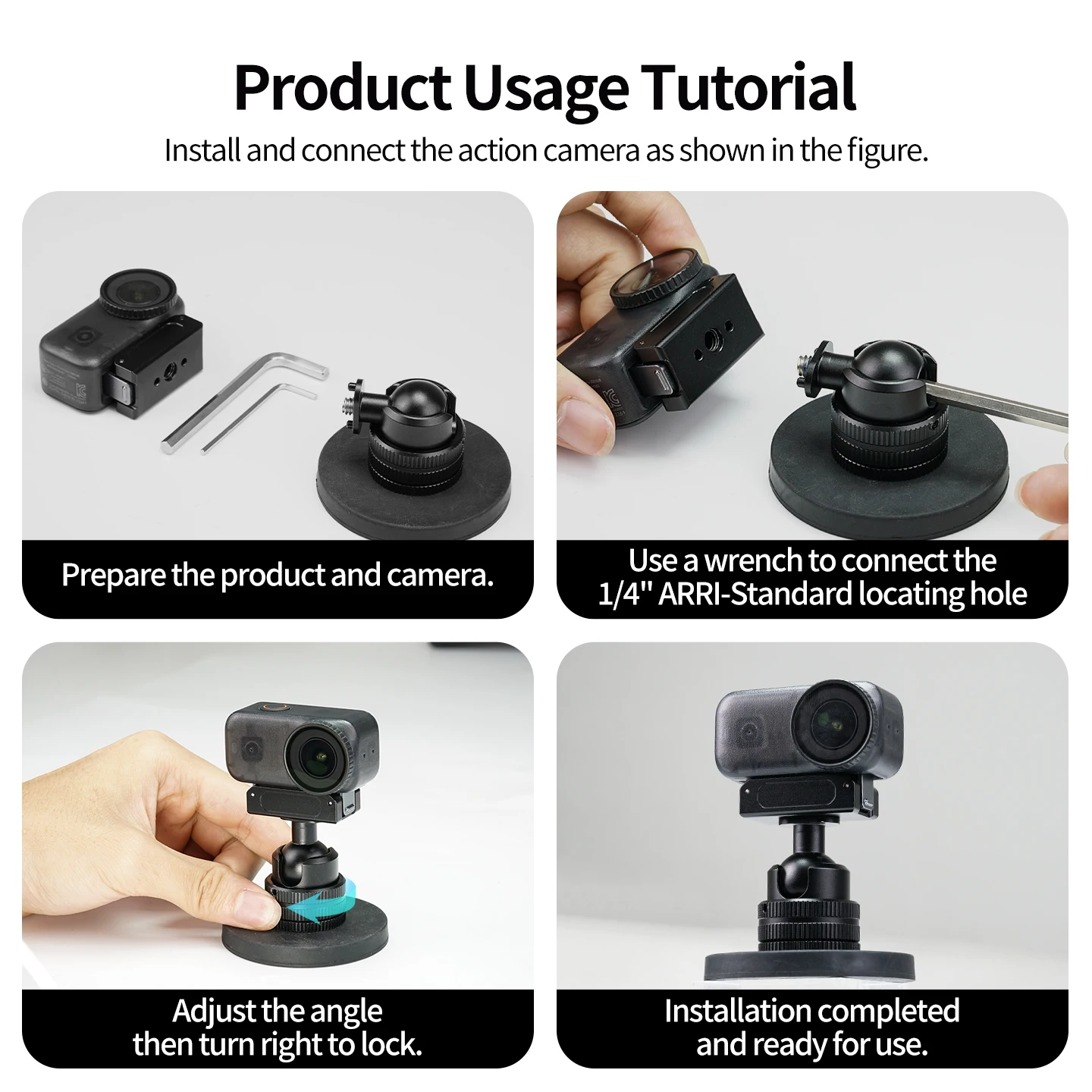1/4-Zoll ARRI-Positionierungs-22-mm-Kugelkopf mit 66-mm-Magnetfuß für GoPro 13 12 DJI Osmo Action Kamera Halterung Vlog Stativadapter – Detail 3