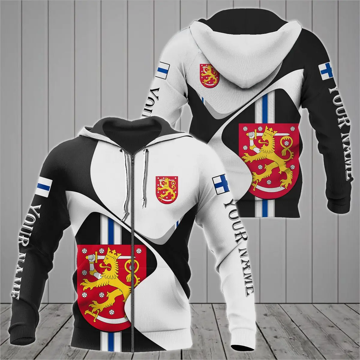 

Customized Finland Emblem Graphic Zipper Hoodies Loose Unisex Oversize Sweatshirts Winter Casual Streetwear Tops Pullover