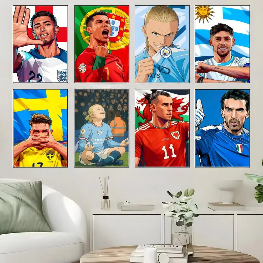 Sports Merch Cartoon Football Star Poster  Self-adhesive Art Waterproof Paper Sticker Coffee House Bar Room Wall Decor