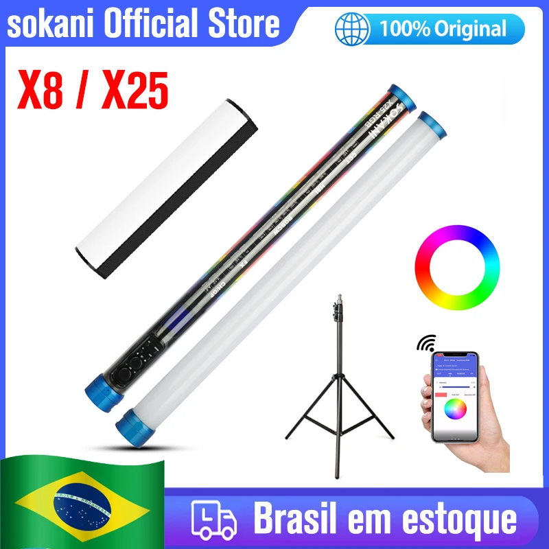 Brazil Stock) Sokani X8 X25 RGB LED Video Light Handheld Light Tube Photography Lighting for TikTok YouTube Studio Filmmaker